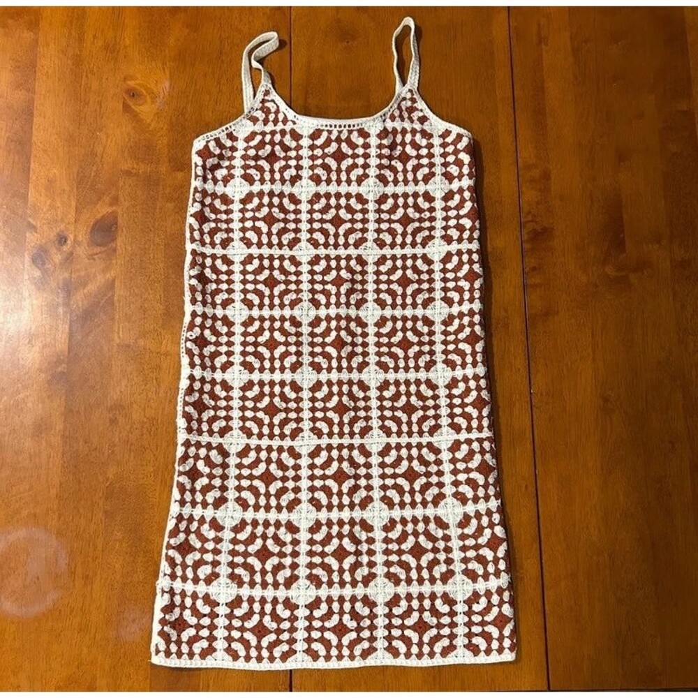 Willow & Wind Crochet Mini Dress XS Ecru Brown NWT